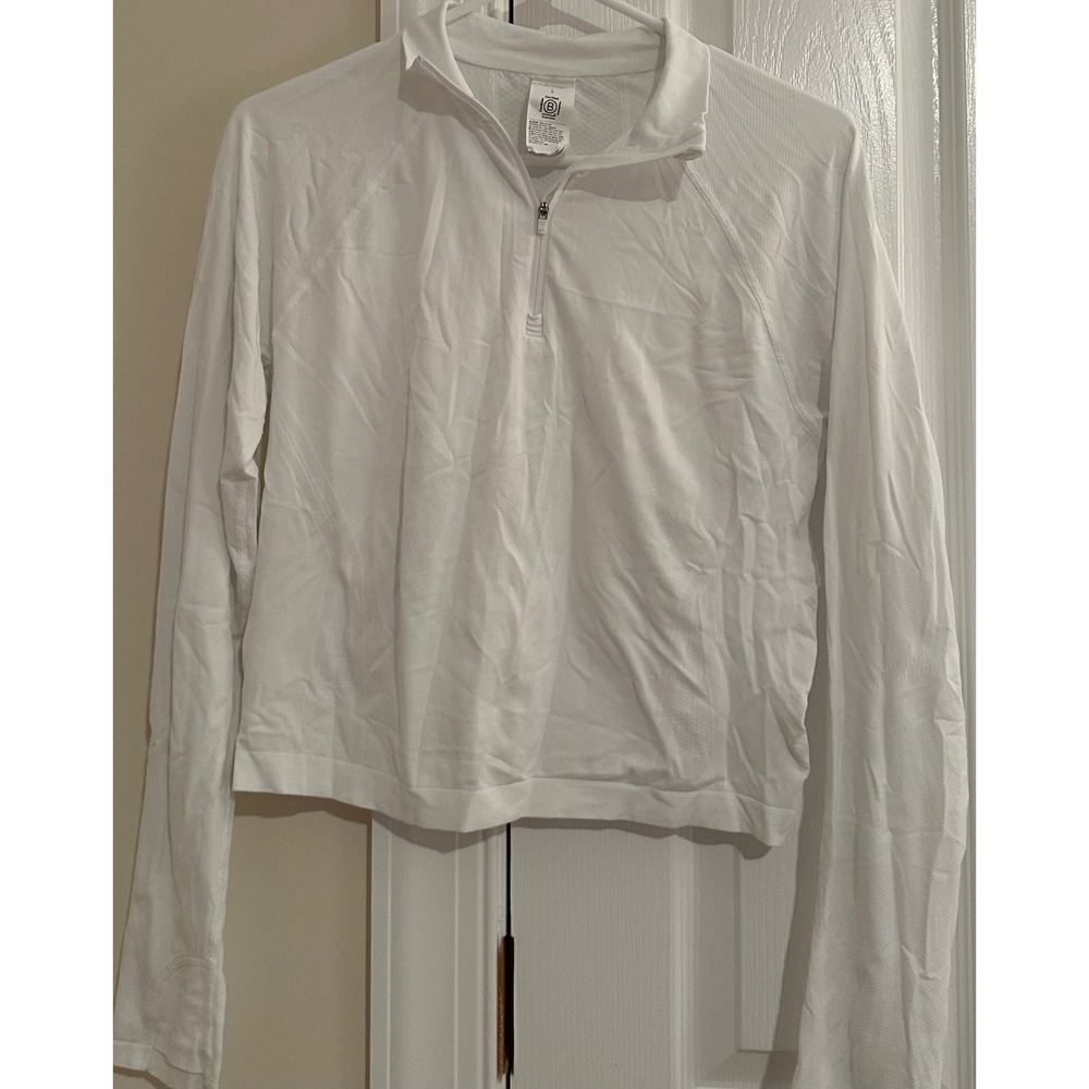 Athleta Momentum Quarter Zip White Seamless Long Sleeve Pullover Womens Large